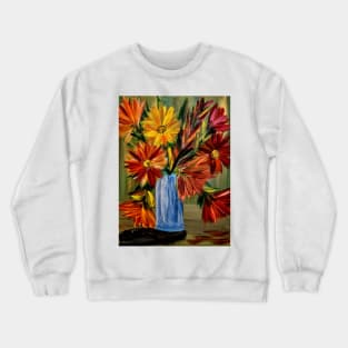 A lovely boutique of abstract vibrant bright colorful  flowers in a tall glass vase Crewneck Sweatshirt